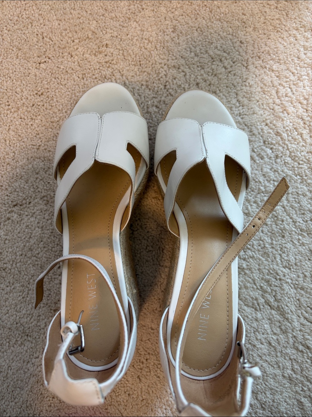 Nine West White Leather Open-Toe Ankle-Strap Sandals